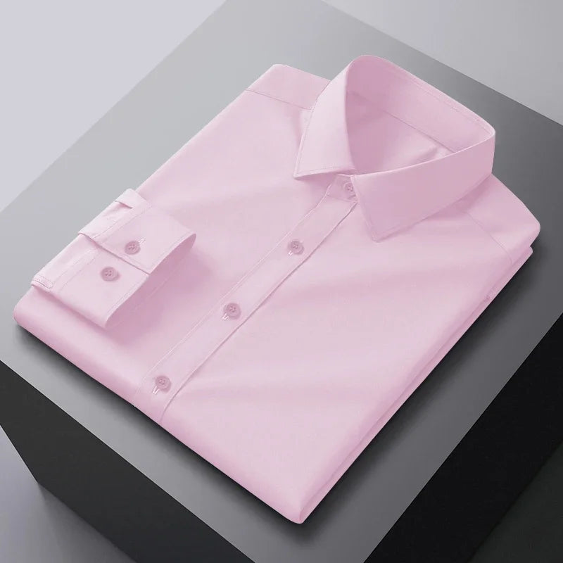 Men's Business Casual Long Sleeve Shirt Solid Color Wrinkle Resistant Comfortable All-Season Versatile Solid Color Top