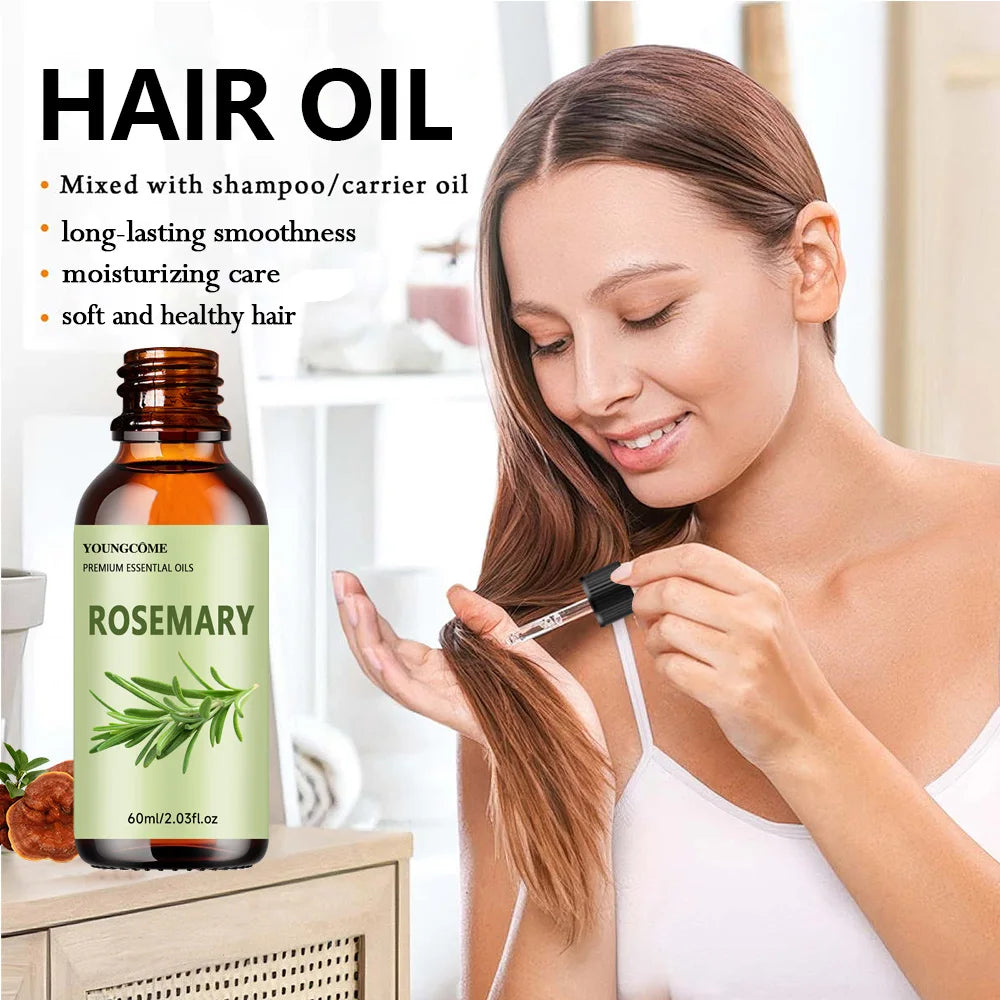 YOUNGCOME Natural Rosemary Essential Oil, Repairs Damaged Hair Improves Quality Moisturizes Hair Care Oil Suitable for Hair, Bod