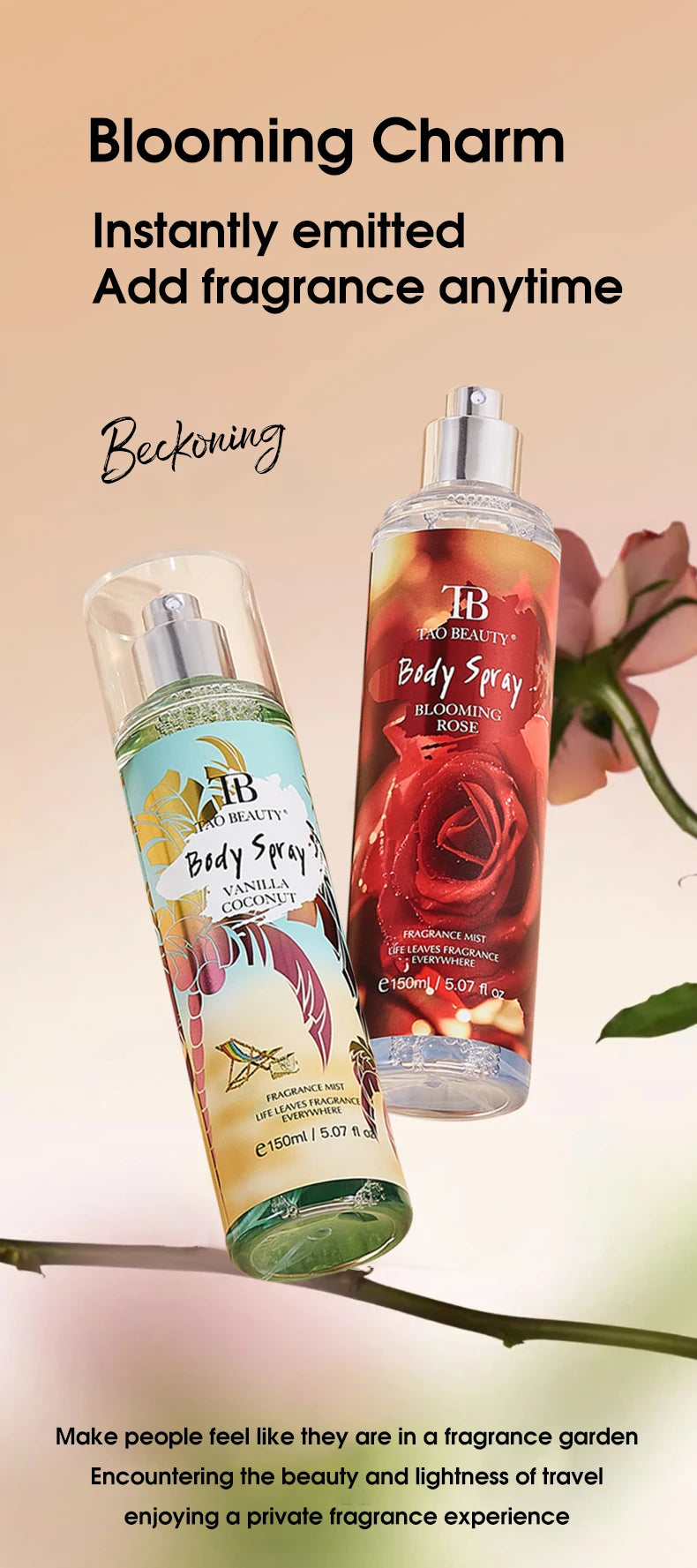 Plant Floral Car Perfume Spray, 150ml Long Lasting Body & Car Air Freshener, 4 Scents Vanilla Coconut/Rose/Lily/Dark Kiss, Auto