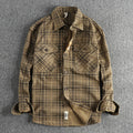 Trendy men's new fashion versatile plaid long sleeve shirt casual cotton washed thin coat