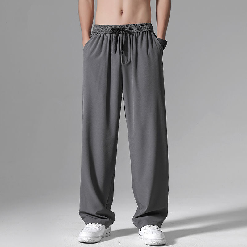 Ice Silk Pants Men's Summer Trousers Men's Trend Loose Straight Thin Casual Pants All-match Breathable Sports Pants Men