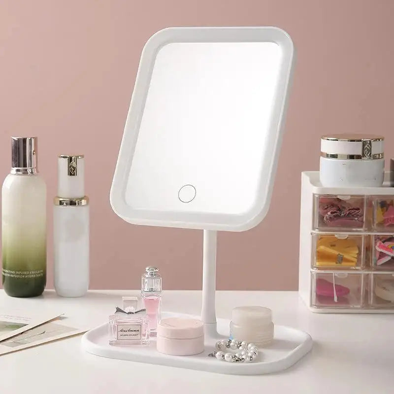 Unique Designer Vanity Mirror Touch Control Three Color LED Light Desktop Bedroom Makeup Accessory
