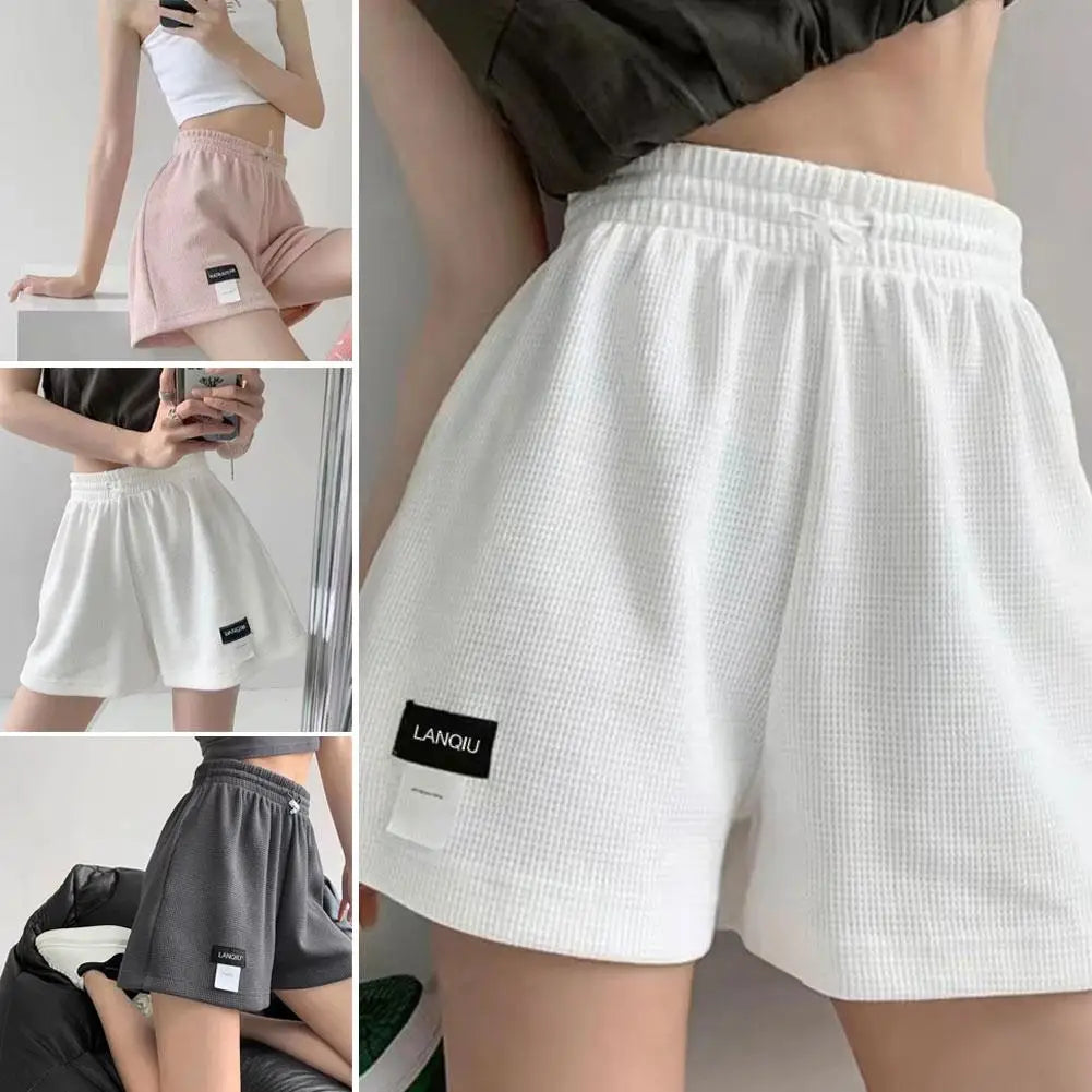 Summer Women's Shorts Loose Hot Pants High Waist Elastic Casual Solid Color Pants With Drawstring Pockets Women's Pants ﻿