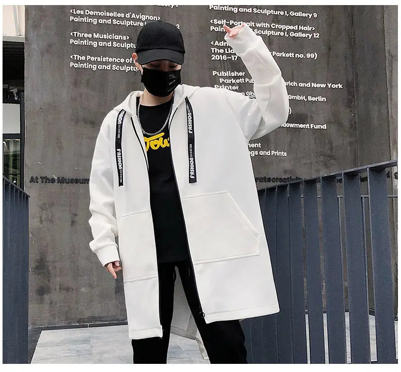 2025 Mens Hooded Trench Coat Mid Long Windproof Jacket Outerwear Autumn Winter New Fashion Windbreaker Coat Parka Male