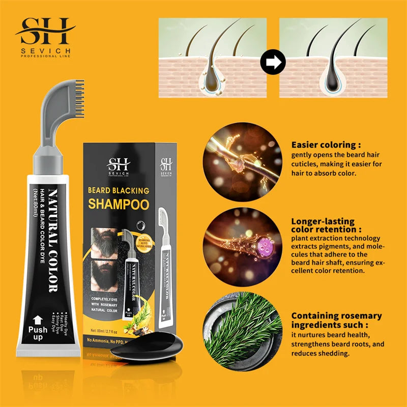 2024 Herbal Extract Black Beard Cream With Comb Rosemary Fast Black Beard Dye Shampoo Instant Hair Dye Cream Beard Care for Men