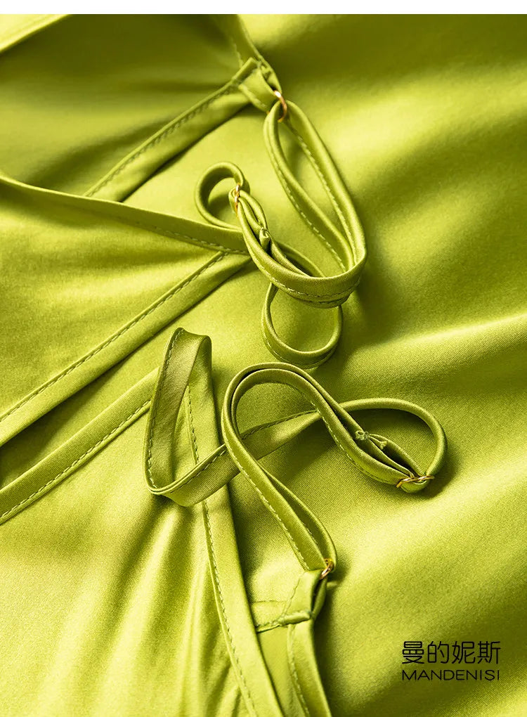 Tcyeek Woman Long Dress, 100%Real Silk, V Neck, Solid Spaghetti Strap Dresses, 2025 Elegant Chic Clothes