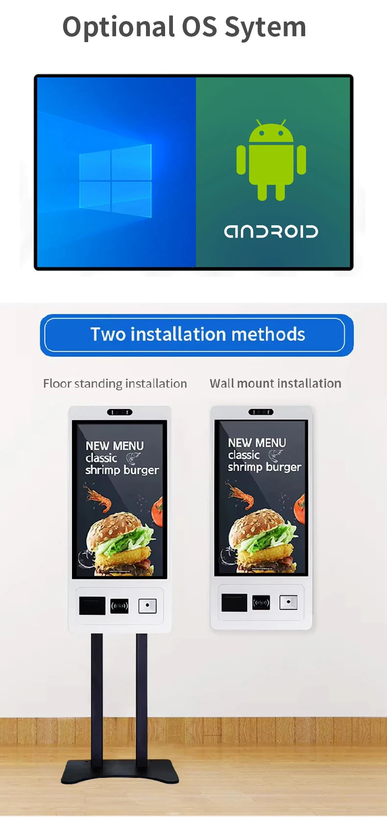 21.5'' Self-service Call System for McDonald's Kiosk Payment Method Credit Card Scanner Restaurant Self Ordering Kiosk
