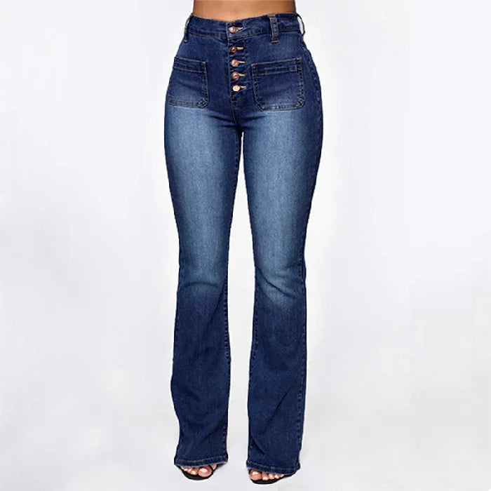 2026 New Women's Street Style Washed Jeans American European Button Flap Pocket High Waist Casual Denim Pants
