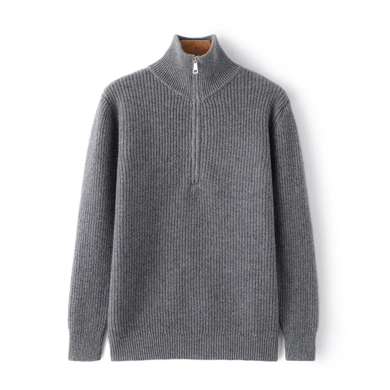 Men's Sweater Autumn And Winter New Pullover With Half-Height Zipper Neck To Keep Warm And Thick Cashmere Sweater Underlay Trend