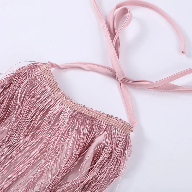 Party Women's Dress Halter Sleeveless Backless Tassel Solid Female Long Holiday Dresses 2026 Summer Fashion Elegant Lady Robe