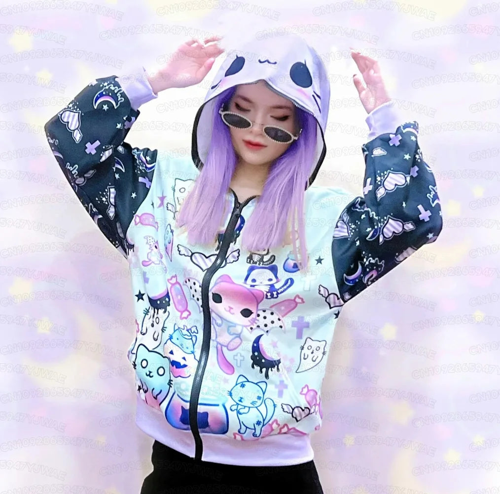 Women's Broken hearts Unisex Zipper Hoodie Rib Cage Spooky Cute Pastel Goth Menhera Halloween Creepy Cute Skeleton Hoodies