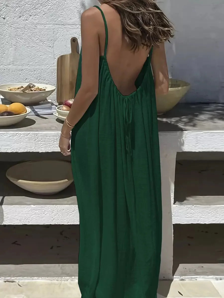 Women Backless Loose Sling Nightgown New Spaghetti Strap Home Wear Casual Lounge Dress