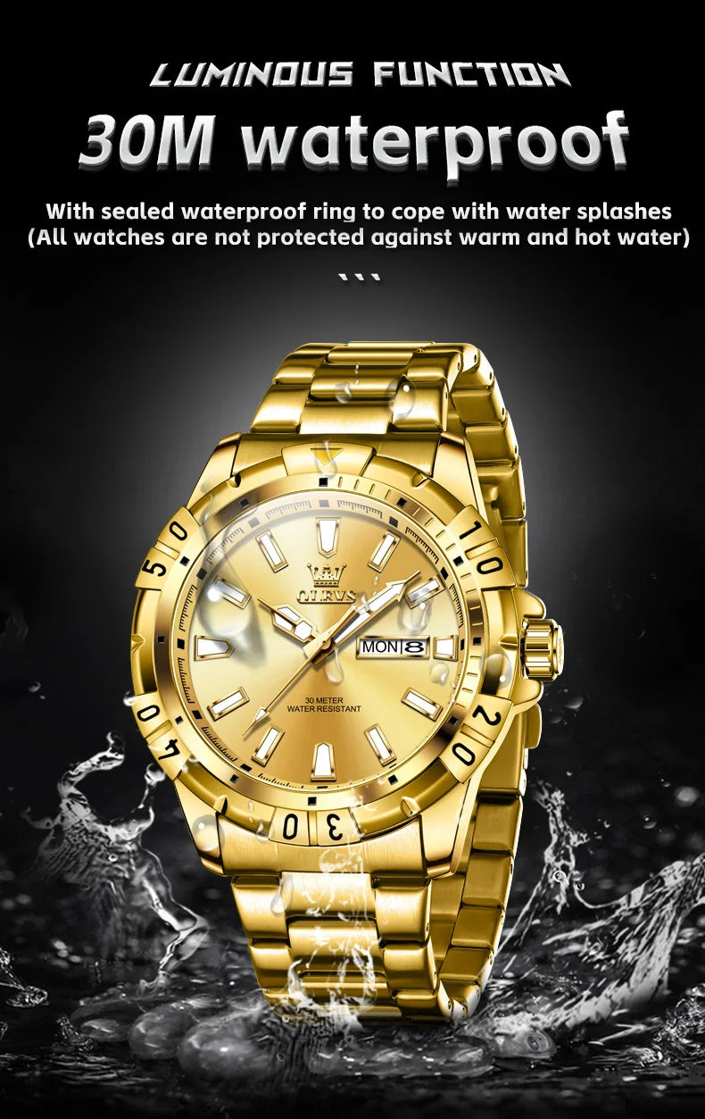 OLEVS 5560 Luxury Brand Man Quartz Watch Waterproof Stainless Steel Strap Watches for Men Dual Calendar Business Men Wristwatch