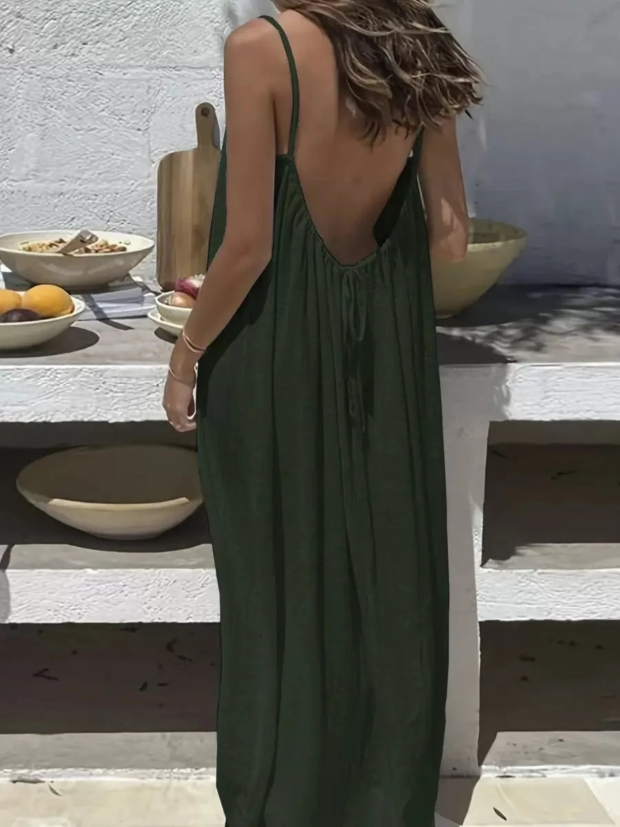 Women Backless Loose Sling Nightgown New Spaghetti Strap Home Wear Casual Lounge Dress