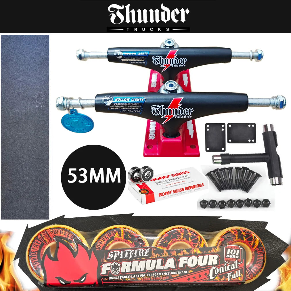 THUNDER Skateboard Trucks 147 Size for 8 Inch Decks, Plus Pro Chrome Steel BNS Bearings Grip Tape Skateboards and SF Wheels