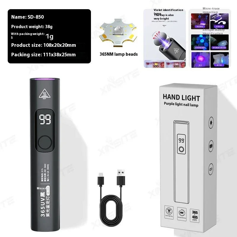 E9 Purple Light Lamp UV Flashlight 365NM Fluorescent Agent Detection USB Charging UV Nail Flashlight Currency Verification Lamp