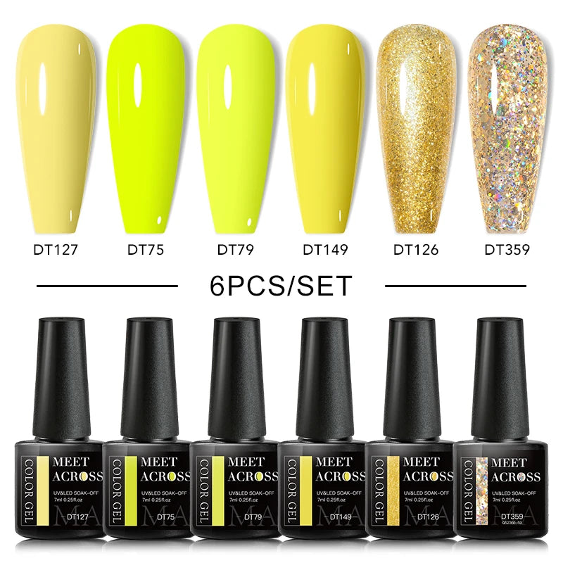 MEET ACROSS 6/8Pcs Set Glitter Gel Nail Polish Autumn Winter Nail Art Varnishes Semi Permanent Soak Off UV Gel Kit Nails Lacquer