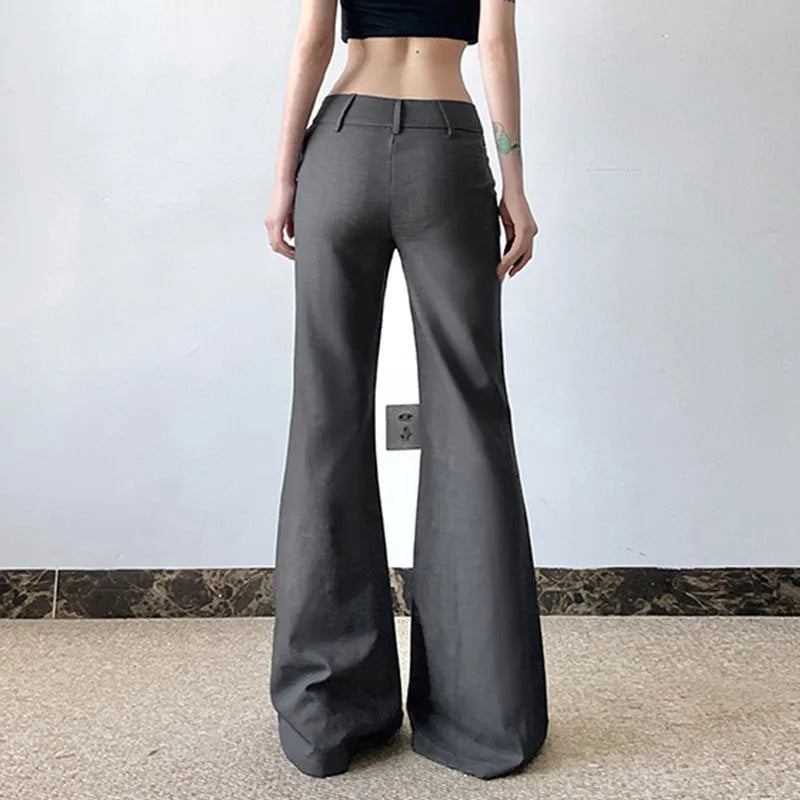 American Low Waist Bell Bottoms Y2K Fashion Streetwear Slim Wide Leg Pants Spring New Simple Basic Solid Ladies Suit Trousers