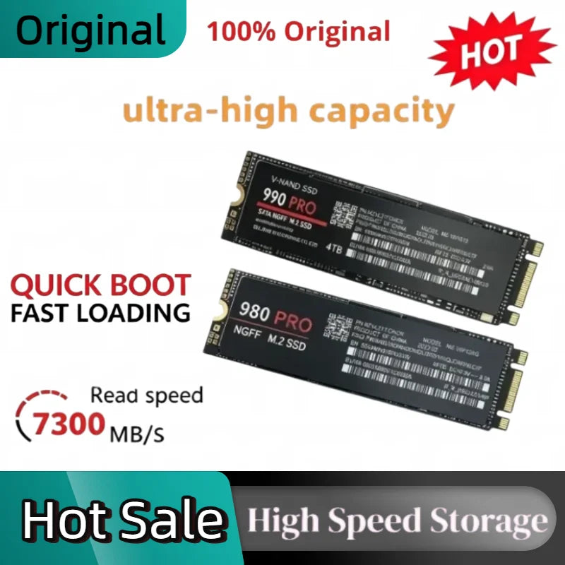 Original 980Pro 990Pro for Laptop Desktop PC SSD Internal Solid State Drive Portable M.2 NGFF PCIe 4.0 High Speed Up to 7400MB/s