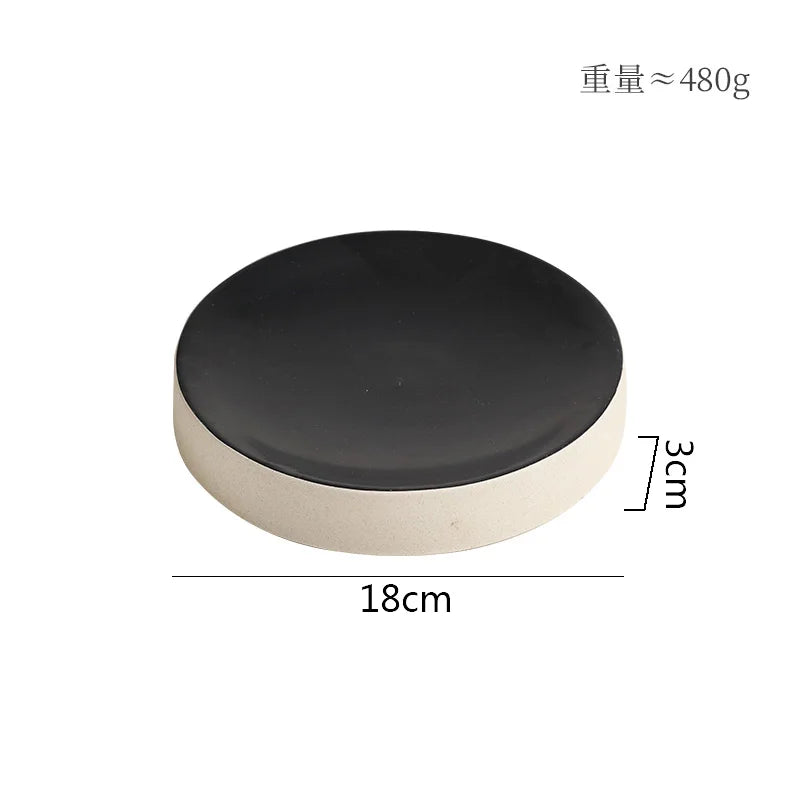 Retro Cylindrical Ceramic Plate Pasta Dish Dessert Snack Plate Steak Plate Sushi Plates Restaurant Molecular Cuisine Tableware
