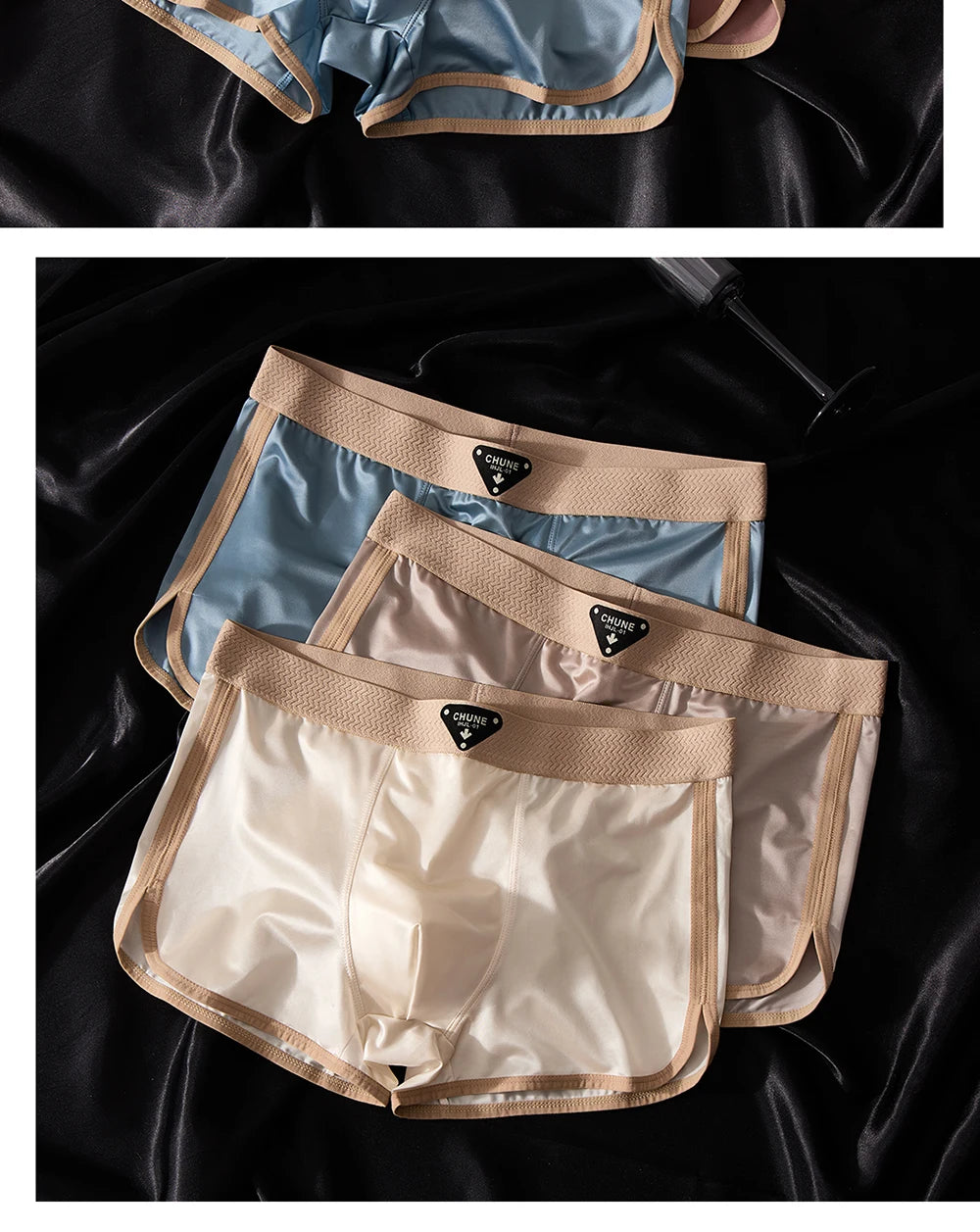 3PCS/Pack Luxury Ice Silk Satin-like Men's Underpants Double-layer Silk Crotch Panties Hygroscopic Breathable Underwear for Man