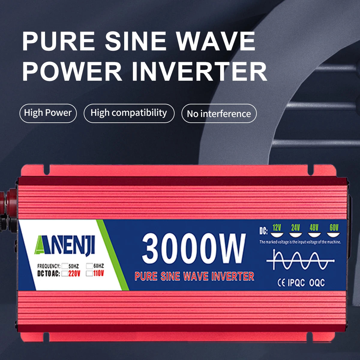  Car Inverter 1000W 1600W 2200W 3000W Pure Sine Wave DC 12V to AC 110V 60Hz Power Transformer Voltage Portable DC/AC Converter