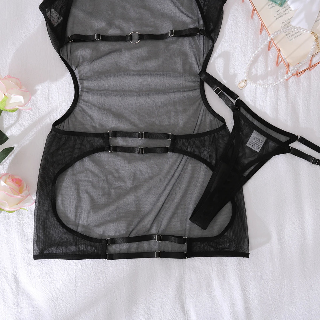 Ellolace Sexy Women's Dress Seductive Sheer Hilitos Club Party Set Ultra Hot Summer Backless Tank Underwear Kit