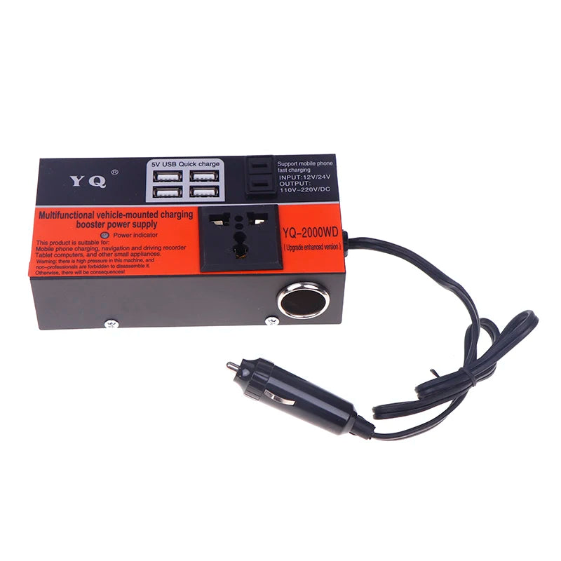 New Car Inverter Car Power Inverter 2000W  DC 12V/24V To DC 110V/220V Converter Trip 4 USB Overload Protection