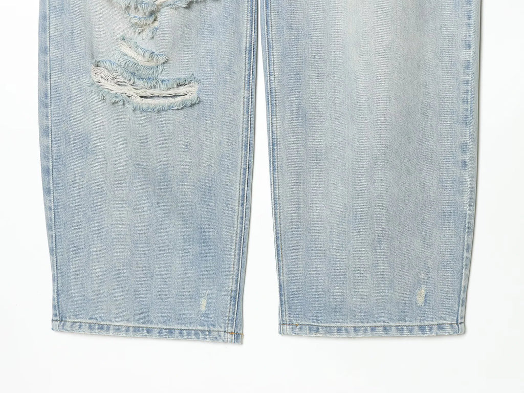 European and American style 2026 spring/summer new women's clothing mid waist casual ripped and flanged denim pants