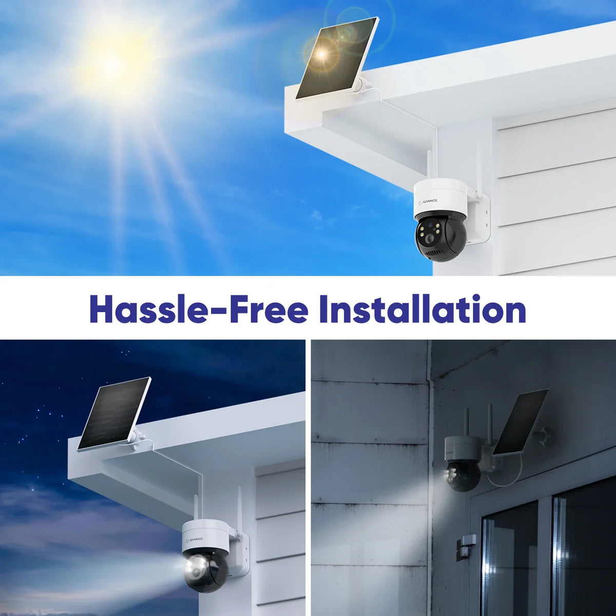 SANNCE 4MP 2K Solar Powered Cmmeras Support two-way audio 2.4G WIFI connect H.264+ Cameras IP65 Dust and Waterproof 4MM Lens