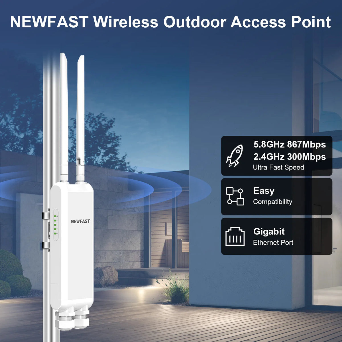 NEWFAST 2.4G/5.8G Outdoor Wireless AP 1200Mbps Access Point 48V POE Wifi Router Long Range WI-FI Extender Gigabit