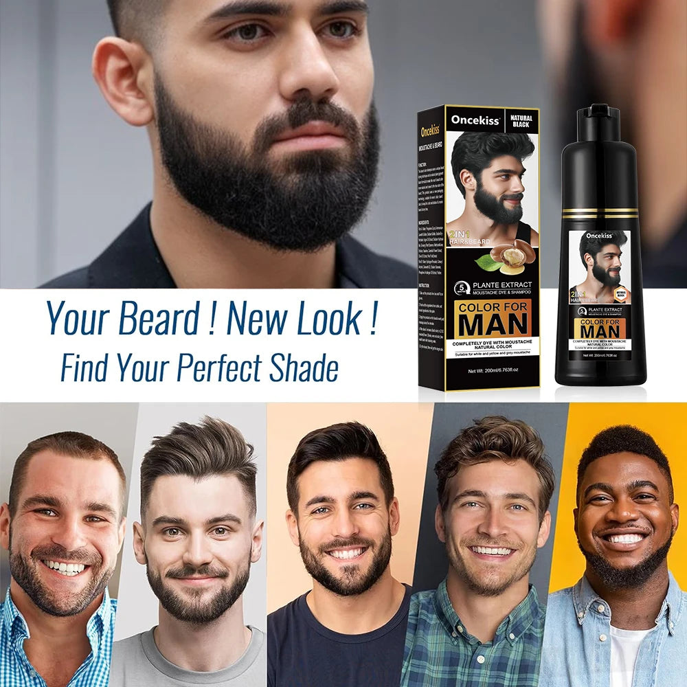 200ml Long-Lasting Natural Permanent Beard Dye Shampoo for Men, White and Gray Beard Hair,Beard Dye Shampoo for Men Natural Hair