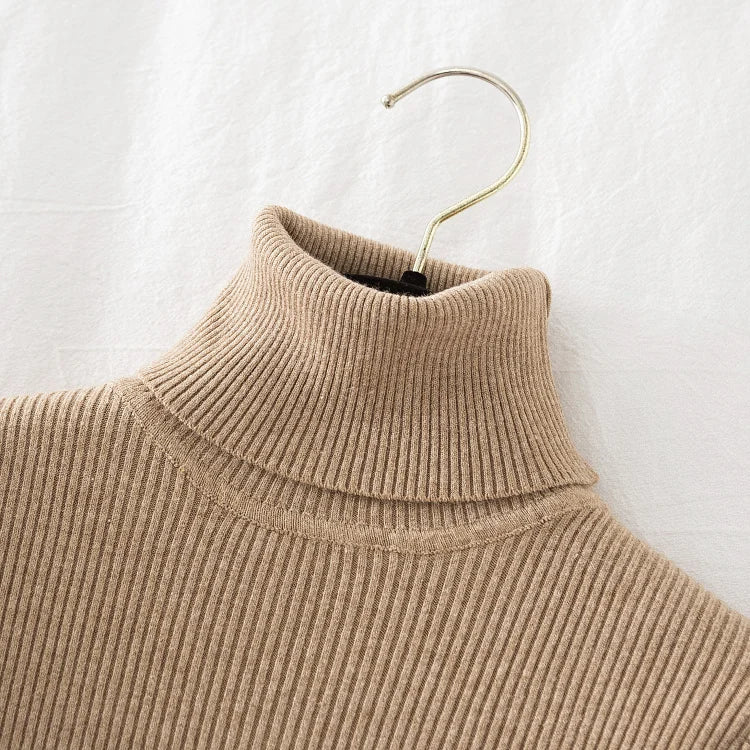 Autumn Winter Turtleneck Women Pullover Sweater Basic Solid Slim Fit Stretch Soft Ribbed Knitted Top Casual Woman Sweaters