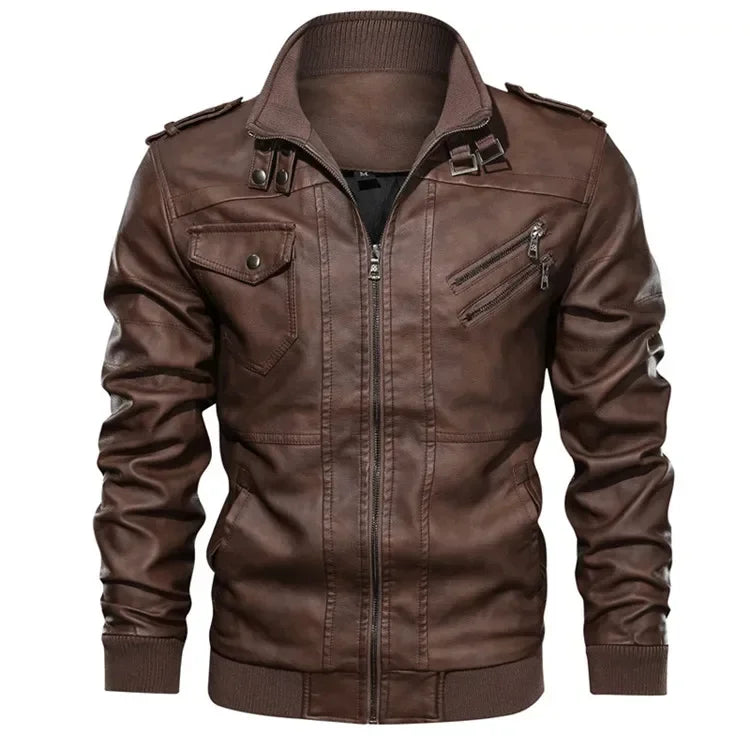 New Men's Hooded Leather Jackets Autumn Winter Casual Zipper Motorcycle PU Jacket Biker Leather Coat Hat Detachable Punk Outwear