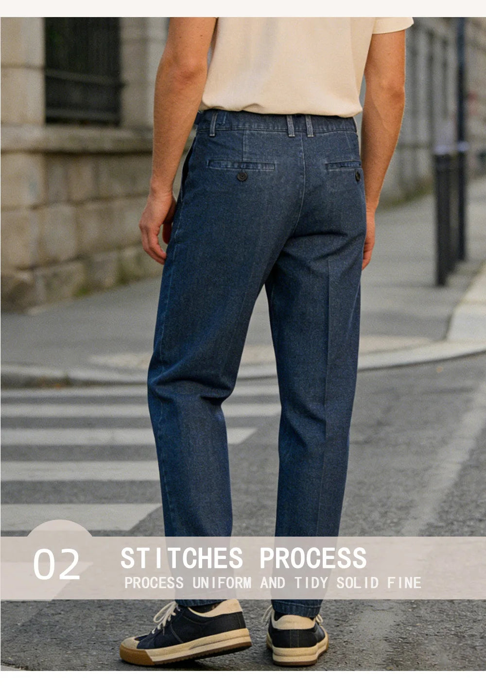 026 Spring Summer Men's Denim Look Woven Trousers, Neapolitan Double Pleat  High Waist Straight Leg Business Dress Pants