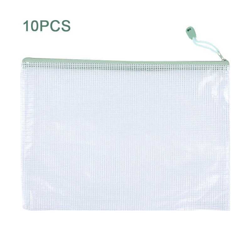 10Pcs Mesh Zipper Pouch Document Bag Waterproof Zip File Folders A4 A5 Size Office School Supplies Storage