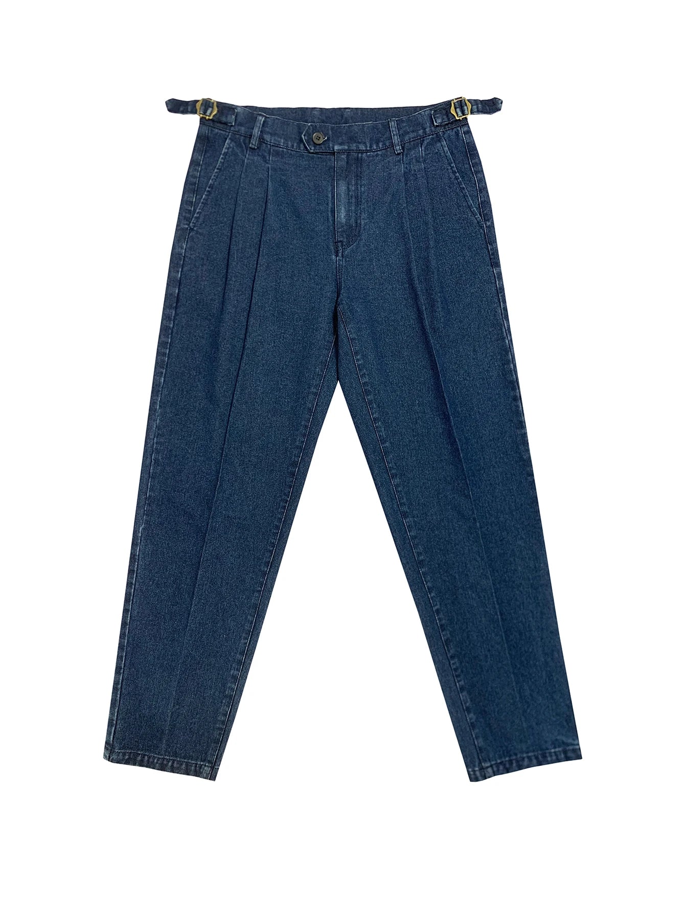026 Spring Summer Men's Denim Look Woven Trousers, Neapolitan Double Pleat  High Waist Straight Leg Business Dress Pants