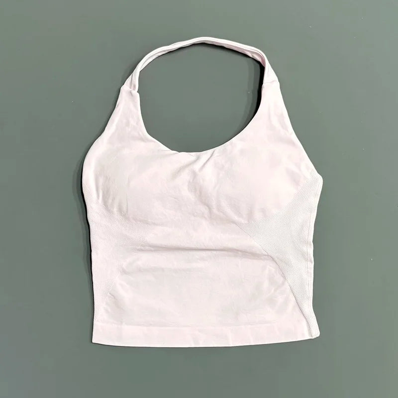 HISTELLO Sports Halter Top Seamless Longline Strappy Gym Tank Top Women Yoga Clothing Workout Fitness Sportswear Pilates Vest