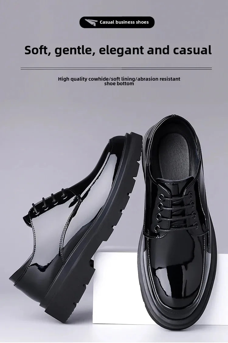2025 Autumn Patent Leather Men's Business Formal Tie-Up Shoes Safety Professional Bata Breathable Men's Shoes botas para hombre