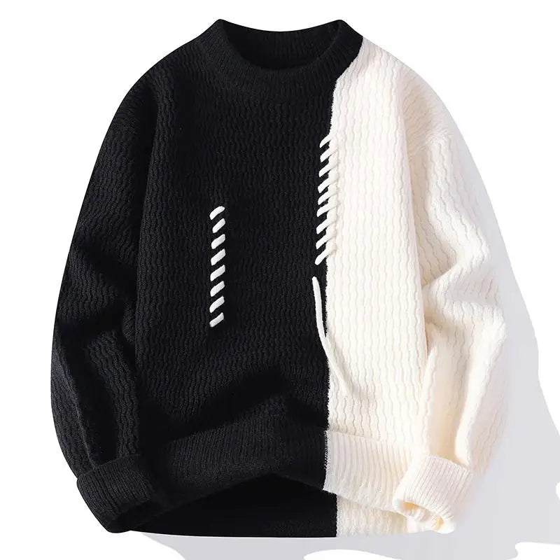 Men's Fashion stripe pattern Sweaters Autumn/Winter Loose Knittwear Men sweater youth Thick Warm patchwork pullovers Top