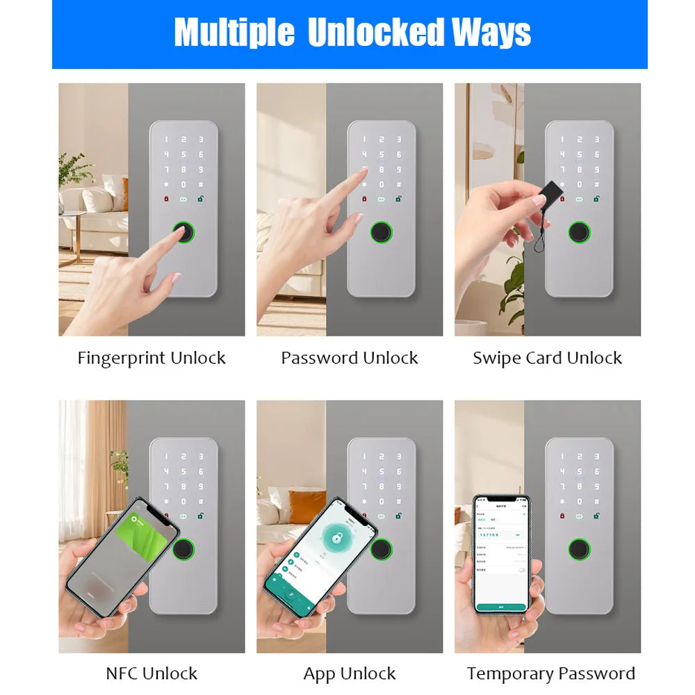 YiHESZ Fingerprint Password Door Lock 433Mhz Remote Control Smart Lock Dual Motor Backup Battery System Deadbolt Lock Wafu 026