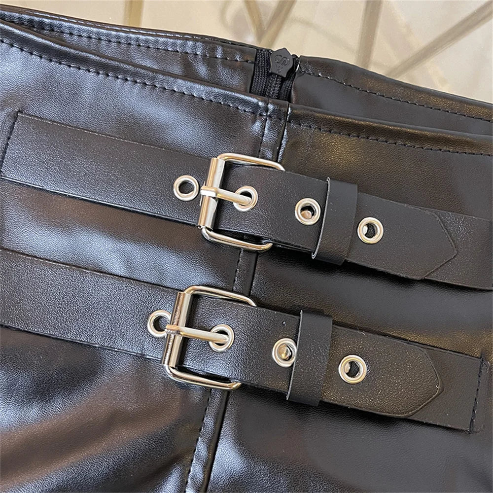 Sexy Black PU Casual Fashion Summer Shorts Women Clothing Goth Faux Leather High Waisted Womens Shorts Y2K Hot Woman Short Pants