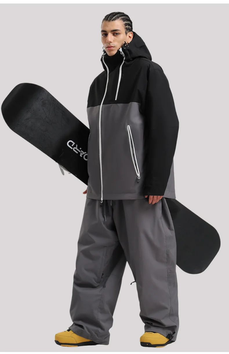 Gsou Snow Unisex Color-Block Ski Jacket Waterproof Snowboard Coat Breathable Loose Fit Women Men Professional Ski Wear