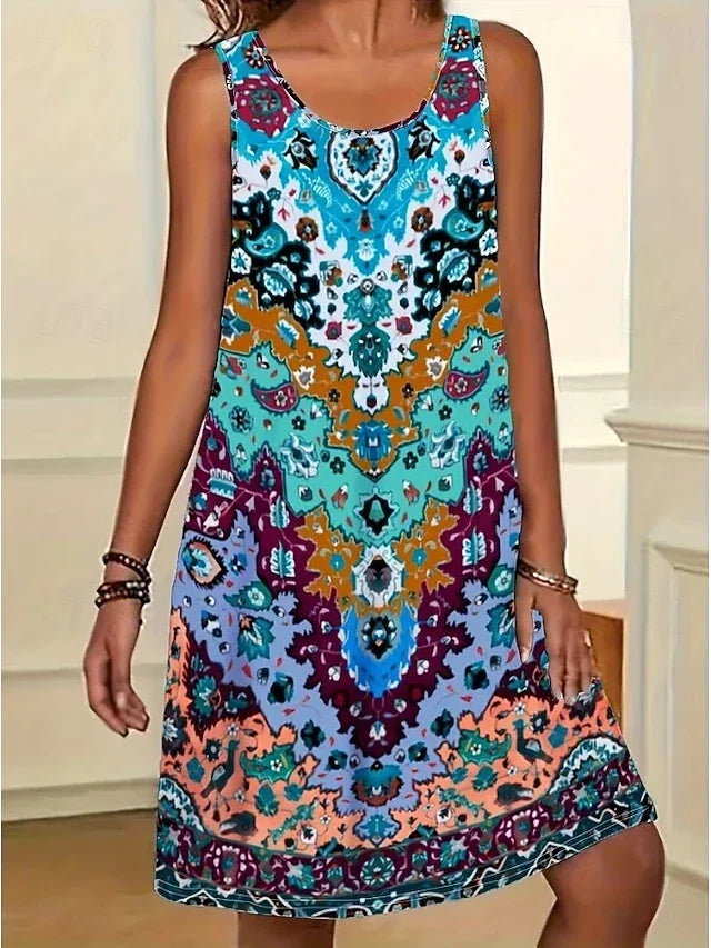 Womens A Line Dress Summer Dress Off The Shoulder Dress Vacation Vintage Daily Loose Fit Floral Graphic Tropical Sleevele U Neck