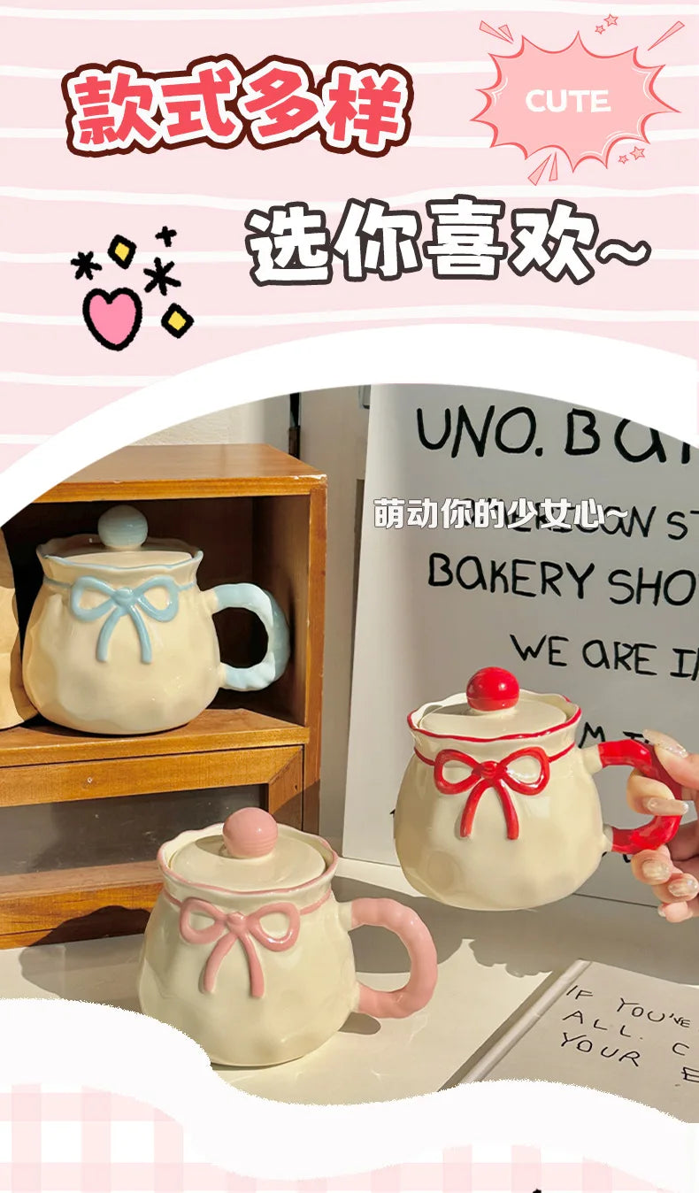 Ceramic Mug with Gift Box, Hand Painted Underglaze Bow, Birthday Gift Souvenir for Her, Cute Present, Coffee Cup, Ladies Gift