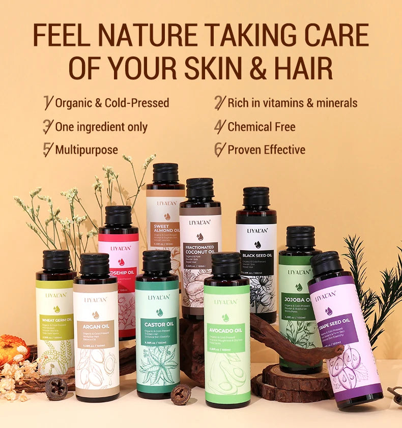 Pure Jojoba Oil Coconut Castor Hair Care Argan Sweet Almond Grape Rosehip Avocado Carrier Black Seed Wheat Germ Body Skin Care