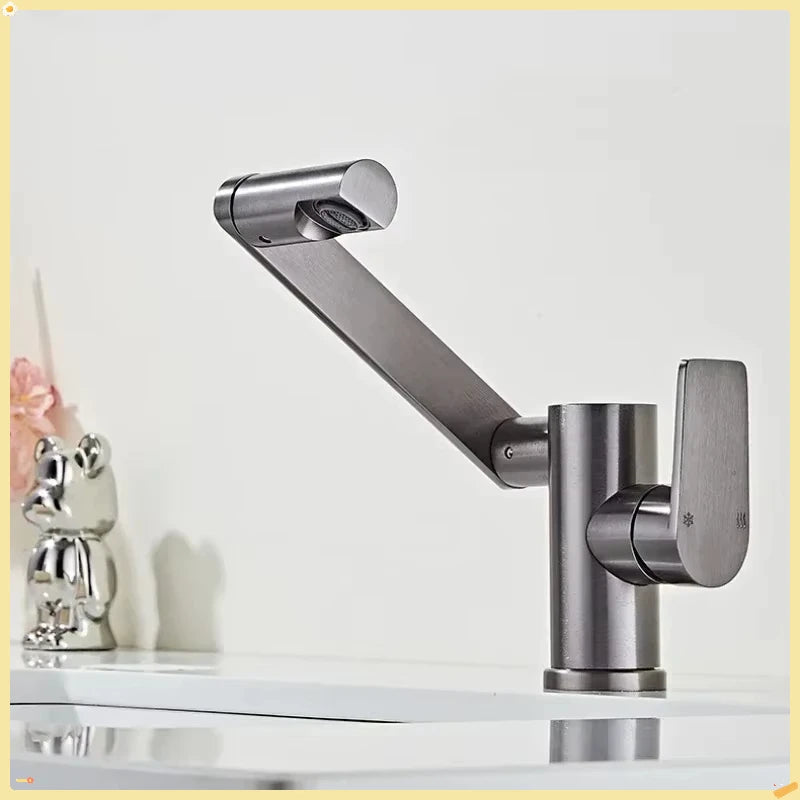 Grey Aluminum Bathroom Basin Faucet 360° Swivel Washbasin Faucet with Hose Pull Lifting Bathroom Faucet Hot Cold Sink Mixer Tap