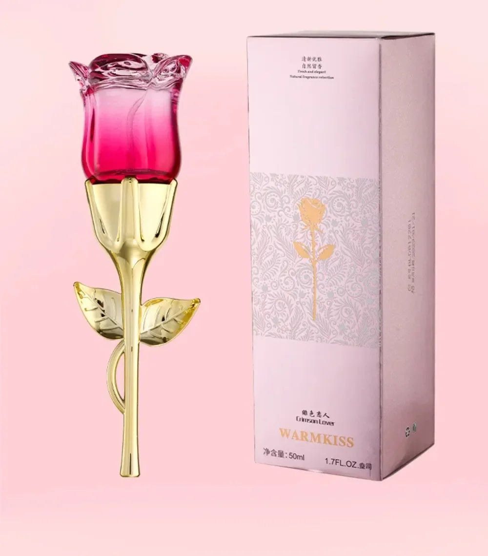 50ml WARMKISS Rose Shape Ladies Perfume Golden Stem Design Long Lasting Floral Eau De Toilette Valentine Birthday Gift