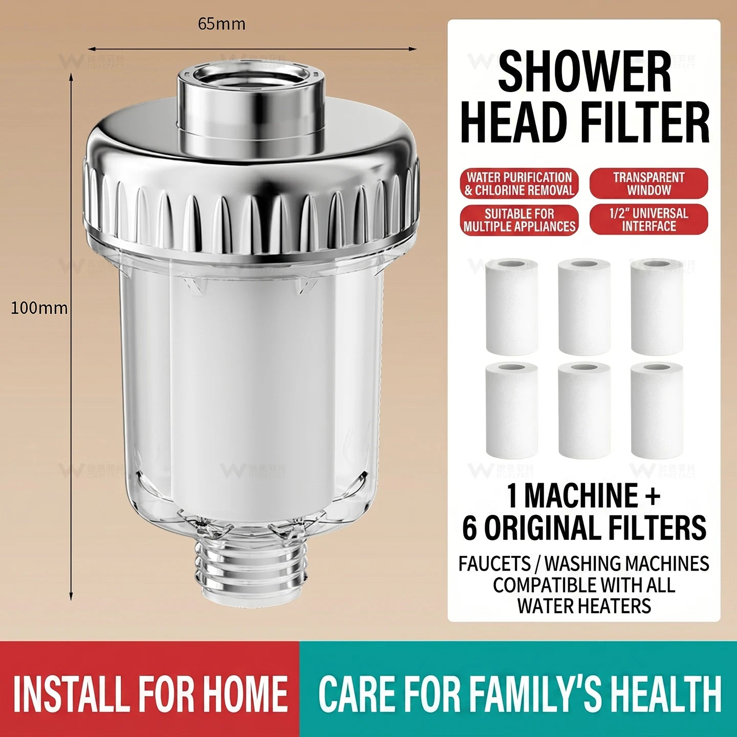 Water Heater Pre Filter Shower Head Filter Transparent Window 20mm Universal Connector Hard Water Purifier Accessory