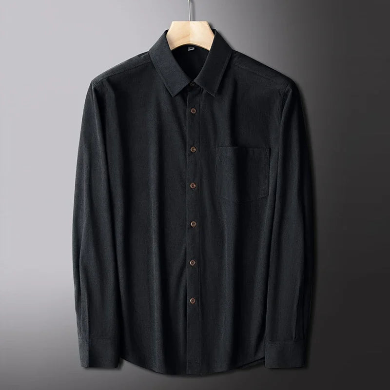 Autumn and Winter Men's New Corduroy Long Sleeved Shirt Solid Color Comfortable Casual Versatile Top